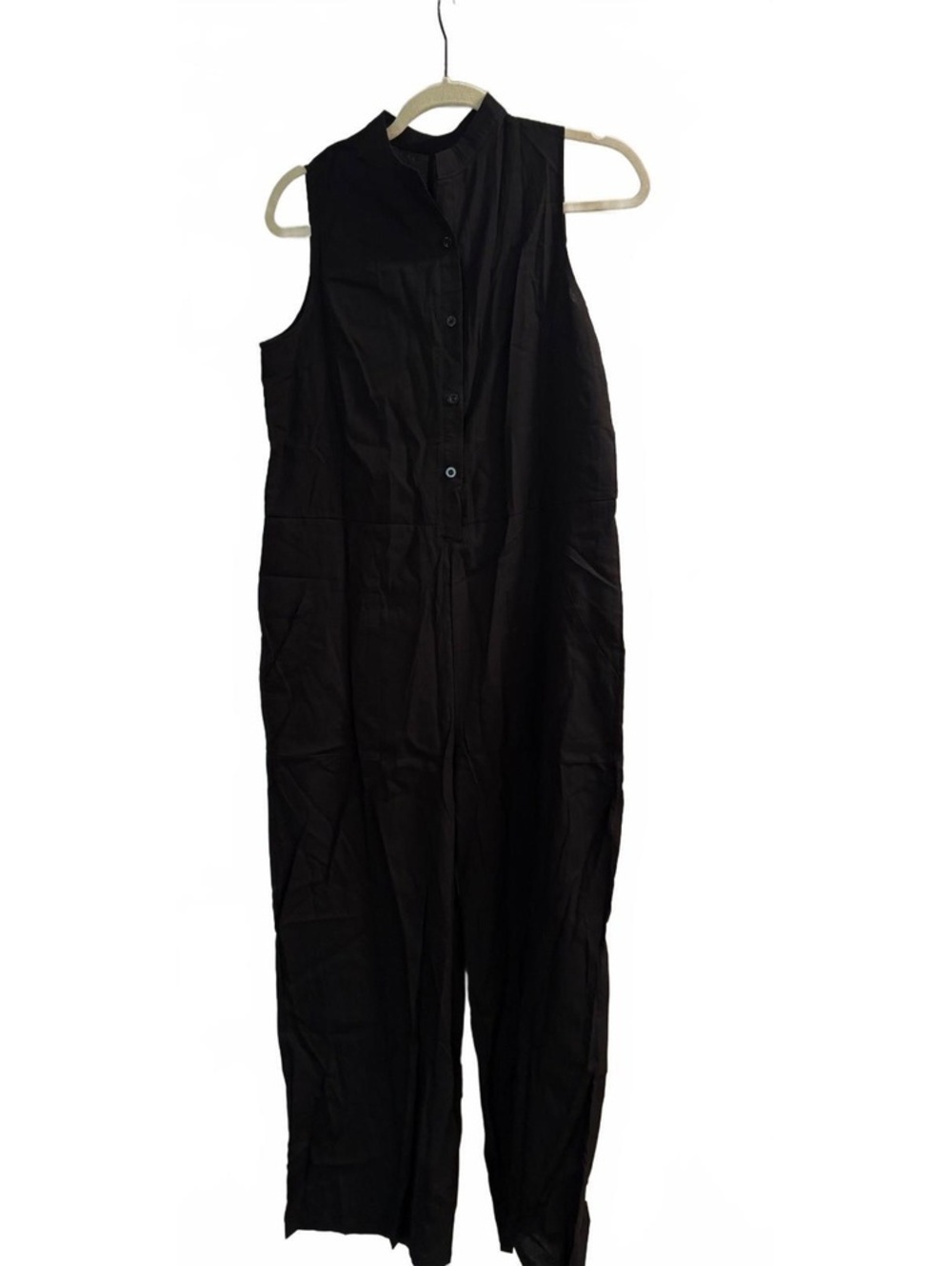 Black Sleeveless Cotton-Blend Jumpsuit, Size M